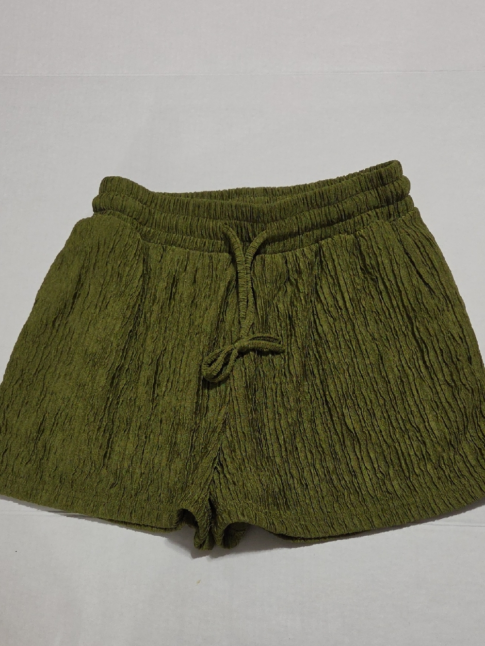 Women's Olive Green Crinkle Drawstring Athletic Shorts